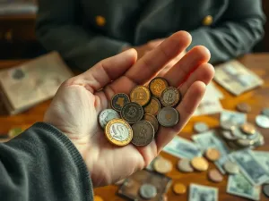 Mężczyzna trzyma w dłoniach rzadki banknot kolekcjonerski, prezentując jego szczegóły w eleganckim gabinecie.