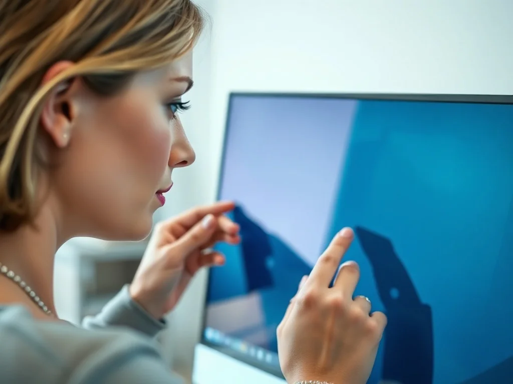 Osoba nakładająca subtelny znak wodny na zdjęcie na monitorze komputera w profesjonalnym biurze.