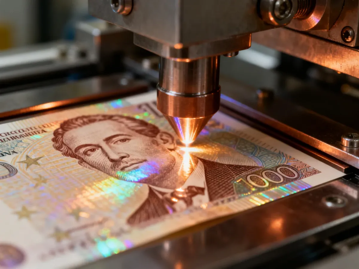 Proces nanoszenia holograficznej folii na banknot za pomocą podgrzewanej matrycy