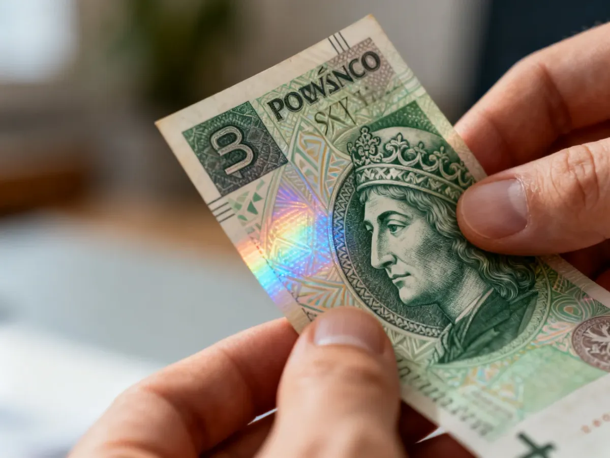 Przechylanie banknotu w celu obserwacji efektu kątowego